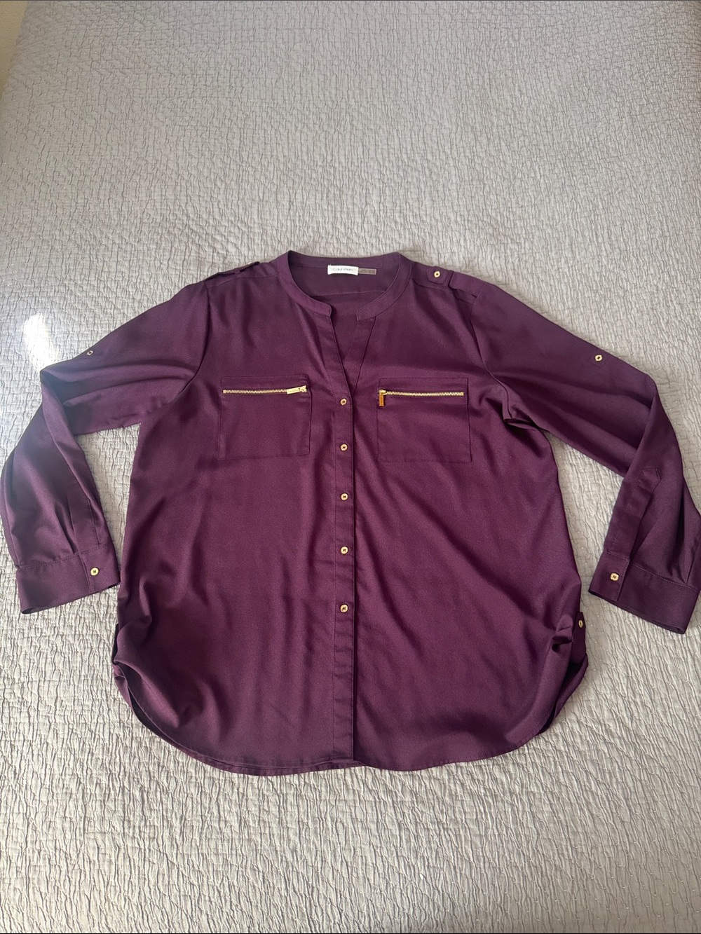 Calvin Klein Button Up Blouse w/ Zipper Details